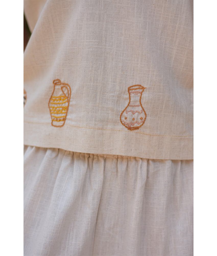 Off White Cotton Set with Hand Embroideries handmade in Egypt & available at Jozee Boutique.