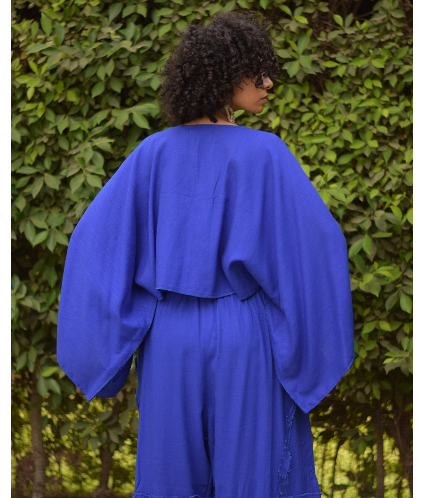 Electric Blue Kimono Linen Top handmade in Egypt & available at Jozee Boutique.