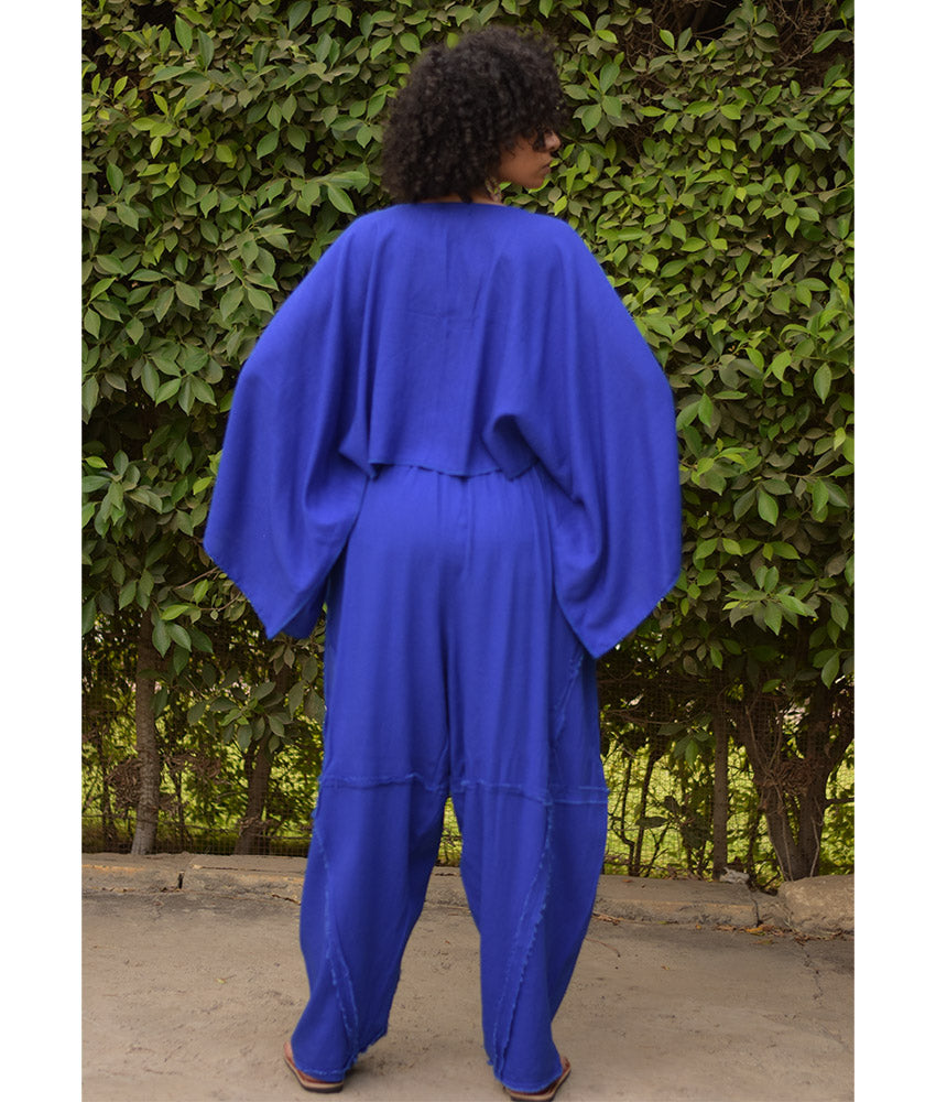 Electric Blue Kimono Linen Top handmade in Egypt & available at Jozee Boutique.
