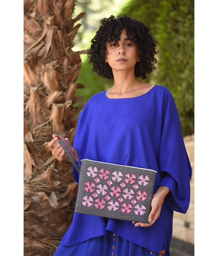Grey Embroidered Clutch handmade in Egypt & available at Jozee Boutique.