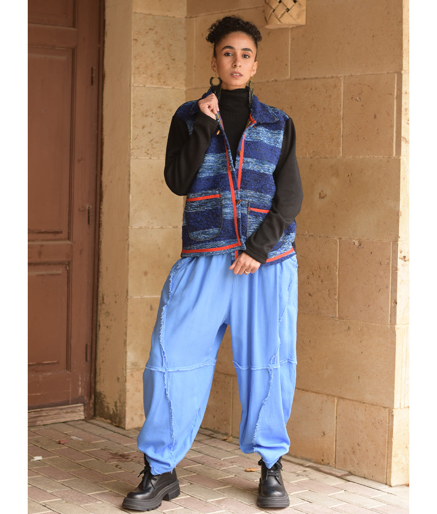 Black & Blue Cropped Akhmim Loomwoven Jacket handmade in Egypt & available at Jozee Boutique.handmade in Egypt & available at Jozee Boutique.