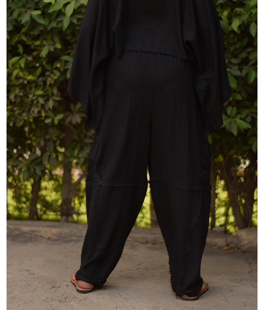 Black Wide Leg Linen Frayed Pants handmade in Egypt & available at Jozee Boutique.
