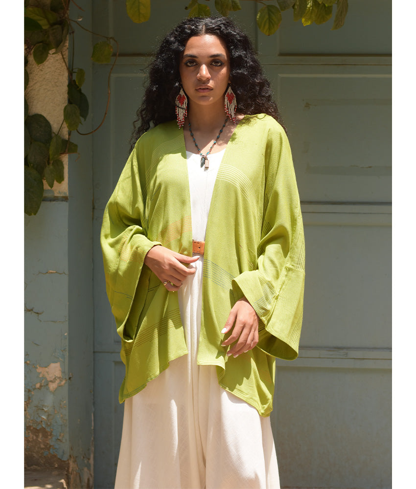 Lime Green Handwoven Viscose Cardigan handmade in Egypt & available at Jozee Boutique.