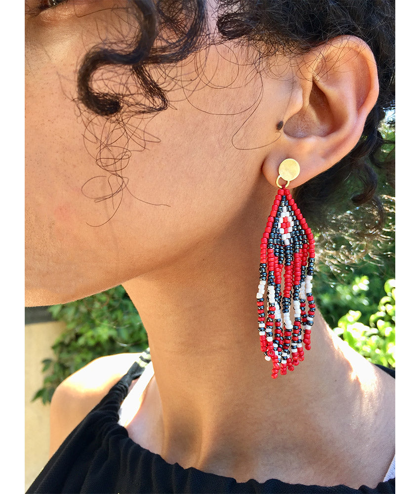 Red, Black & White Beaded Earrings handmade in Egypt & available in Jozee Boutique