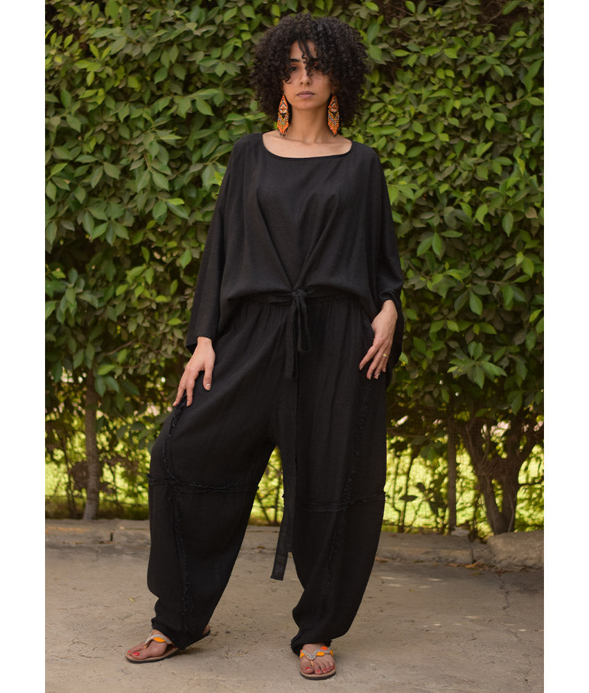 Black Kimono Linen Top handmade in Egypt & available at Jozee Boutique.