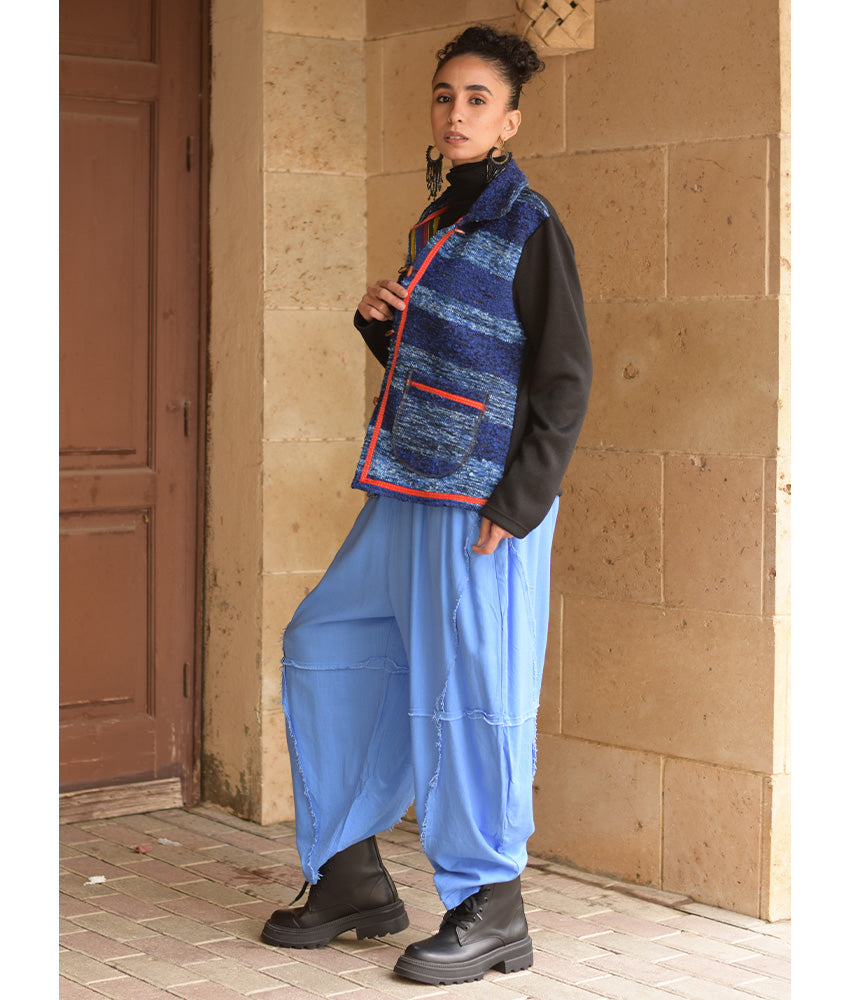 Black & Blue Cropped Akhmim Loomwoven Jacket handmade in Egypt & available at Jozee Boutique.handmade in Egypt & available at Jozee Boutique.