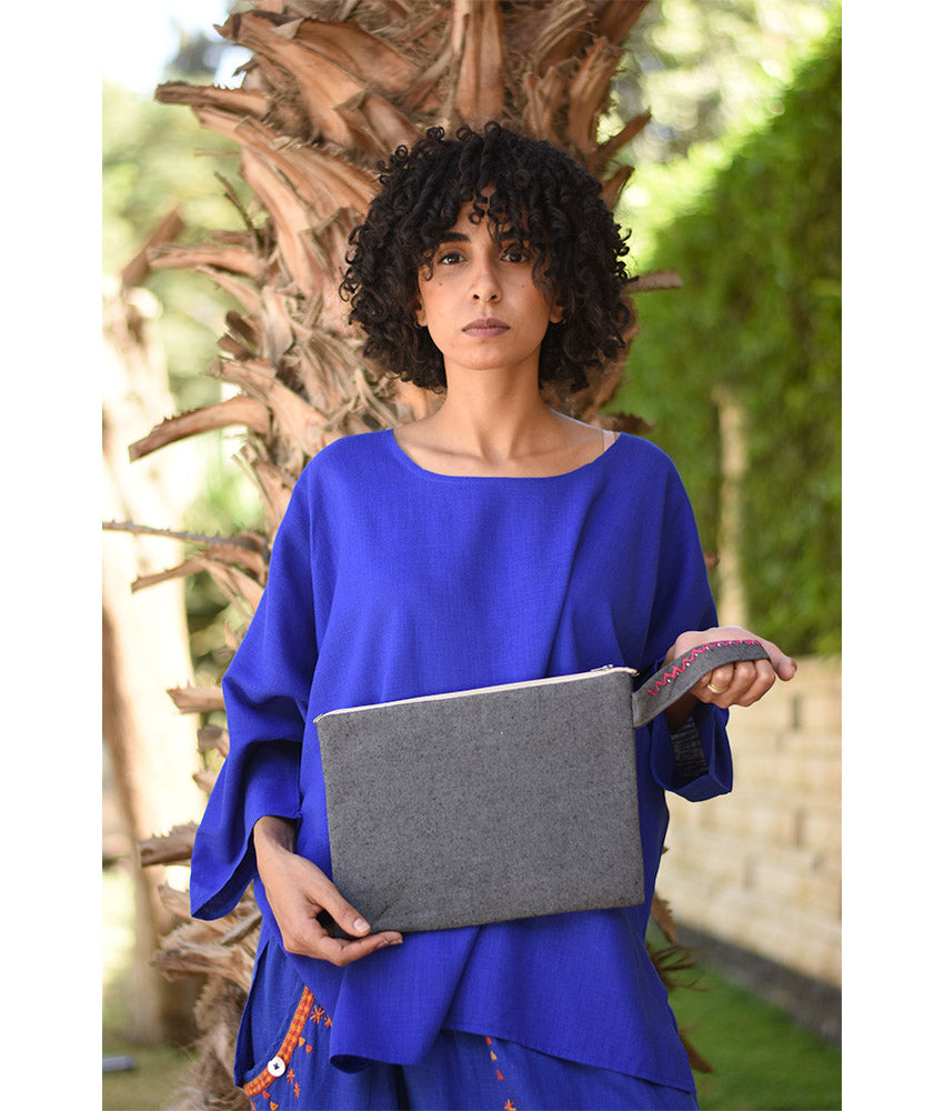 Grey Embroidered Clutch handmade in Egypt & available at Jozee Boutique.