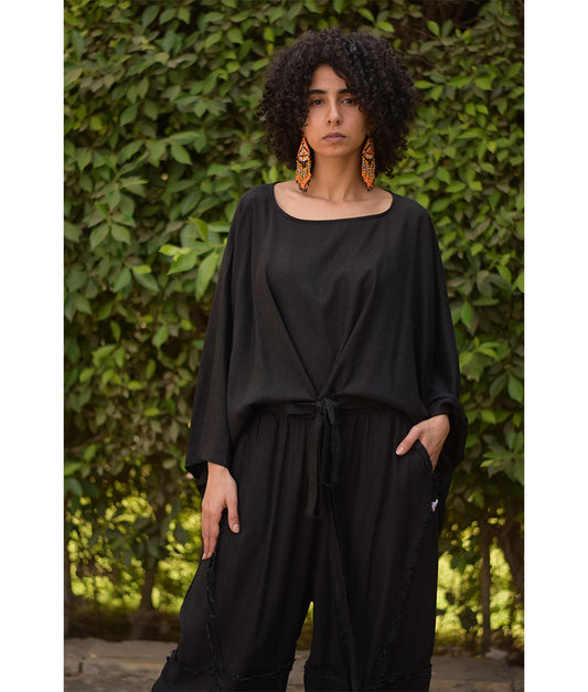Black Kimono Linen Top handmade in Egypt & available at Jozee Boutique.