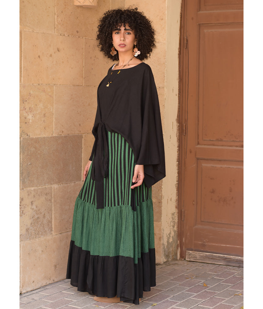 Green & Black Handwoven Ruffle Skirt handmade in Egypt & available at Jozee Boutique.
