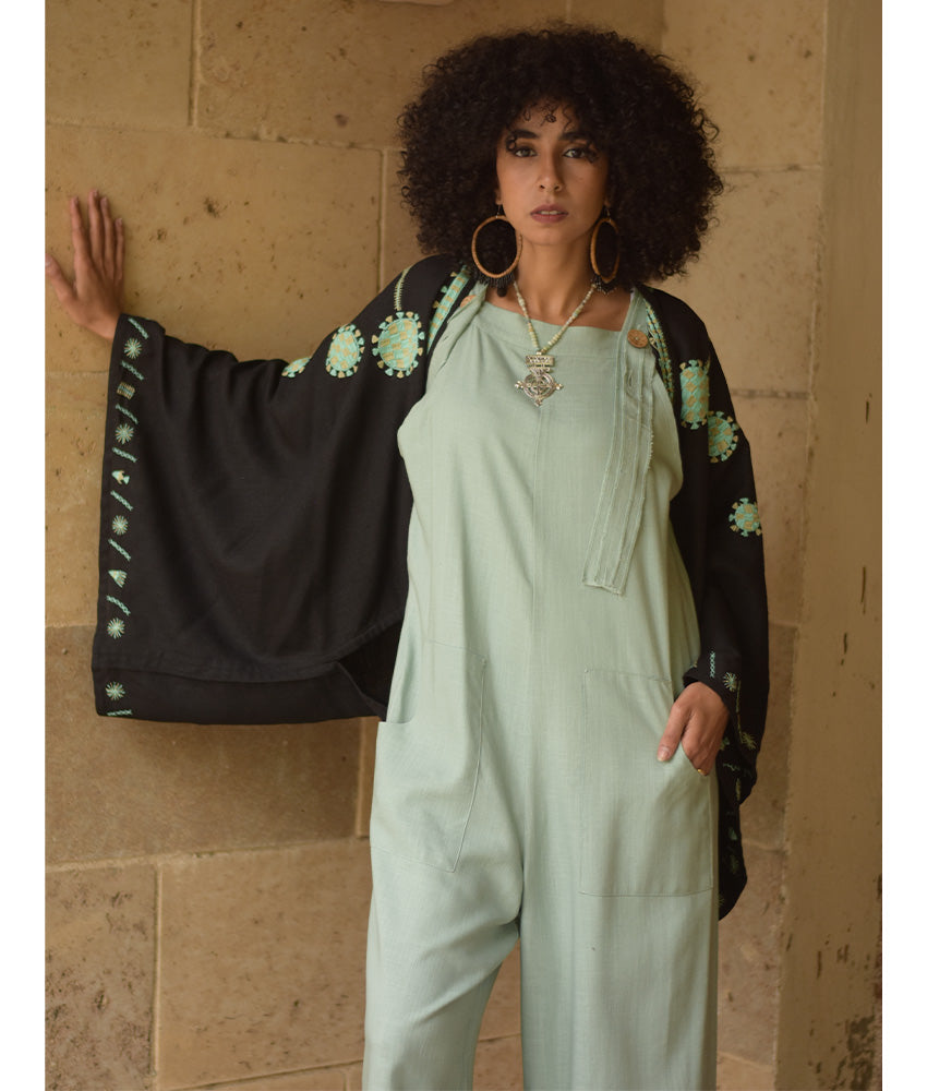 Black Siwa Embroidered Linen Bolero made in Egypt & available at Jozee Boutique.