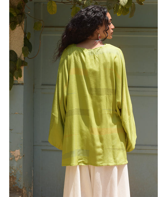 Lime Green Handwoven Viscose Cardigan handmade in Egypt & available at Jozee Boutique.