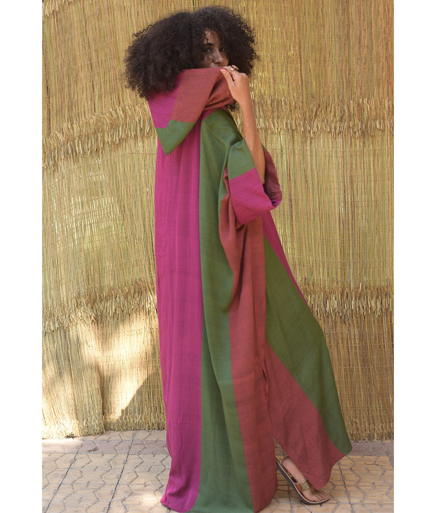 Multicolored Viscose Kaftan with Hoodie