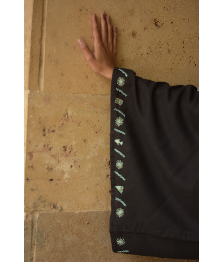 Black Siwa Embroidered Linen Bolero made in Egypt & available at Jozee Boutique.
