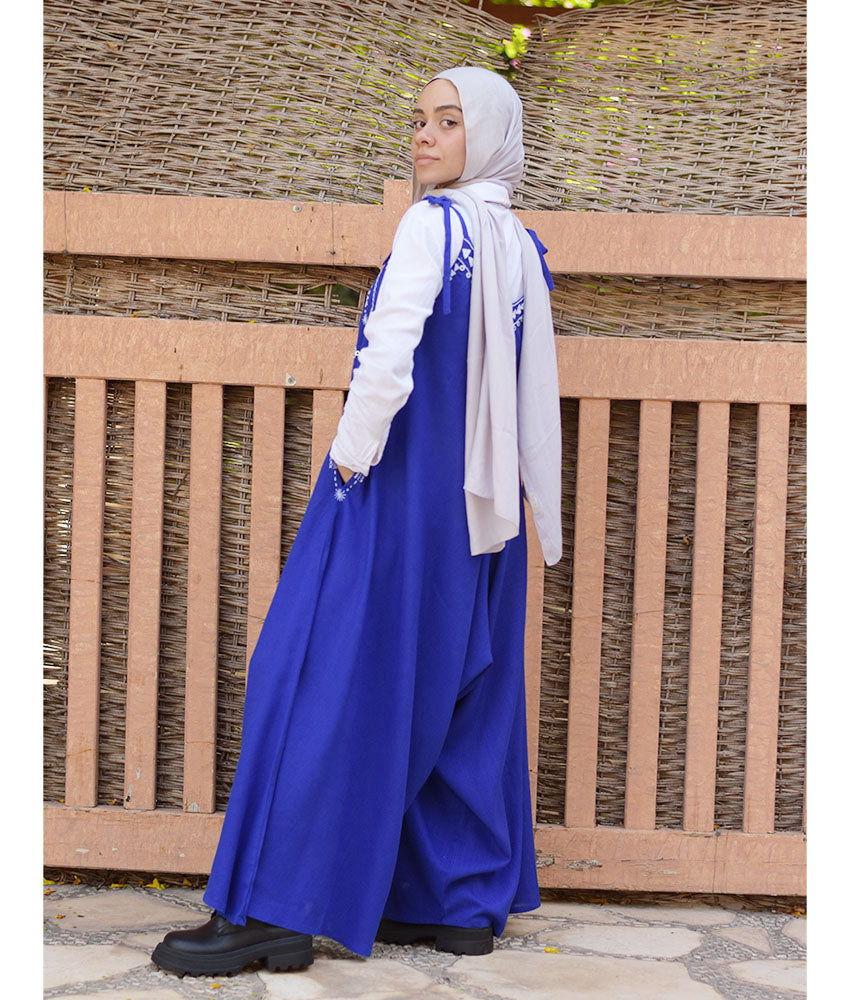 Electric Blue Siwa Embroidered Linen Flowy Jumpsuit/Dress
