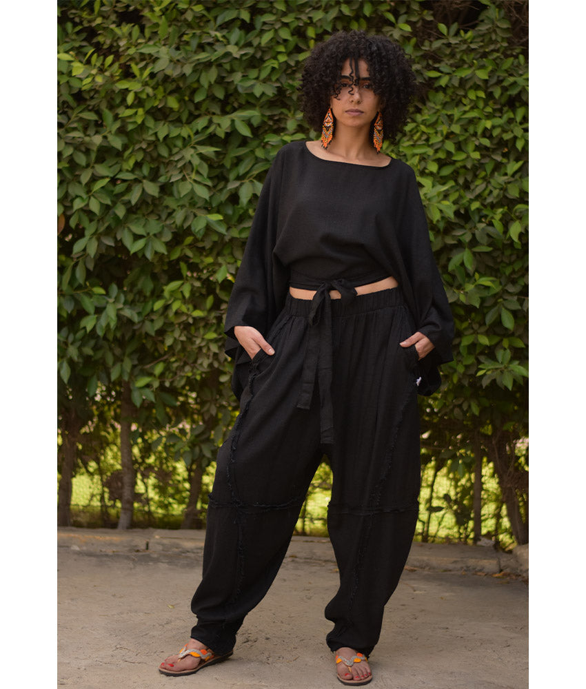 Black Kimono Linen Top handmade in Egypt & available at Jozee Boutique.