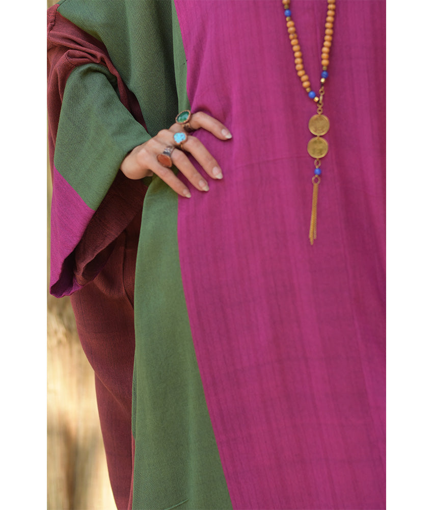 Multicolored Viscose Kaftan with Hoodie