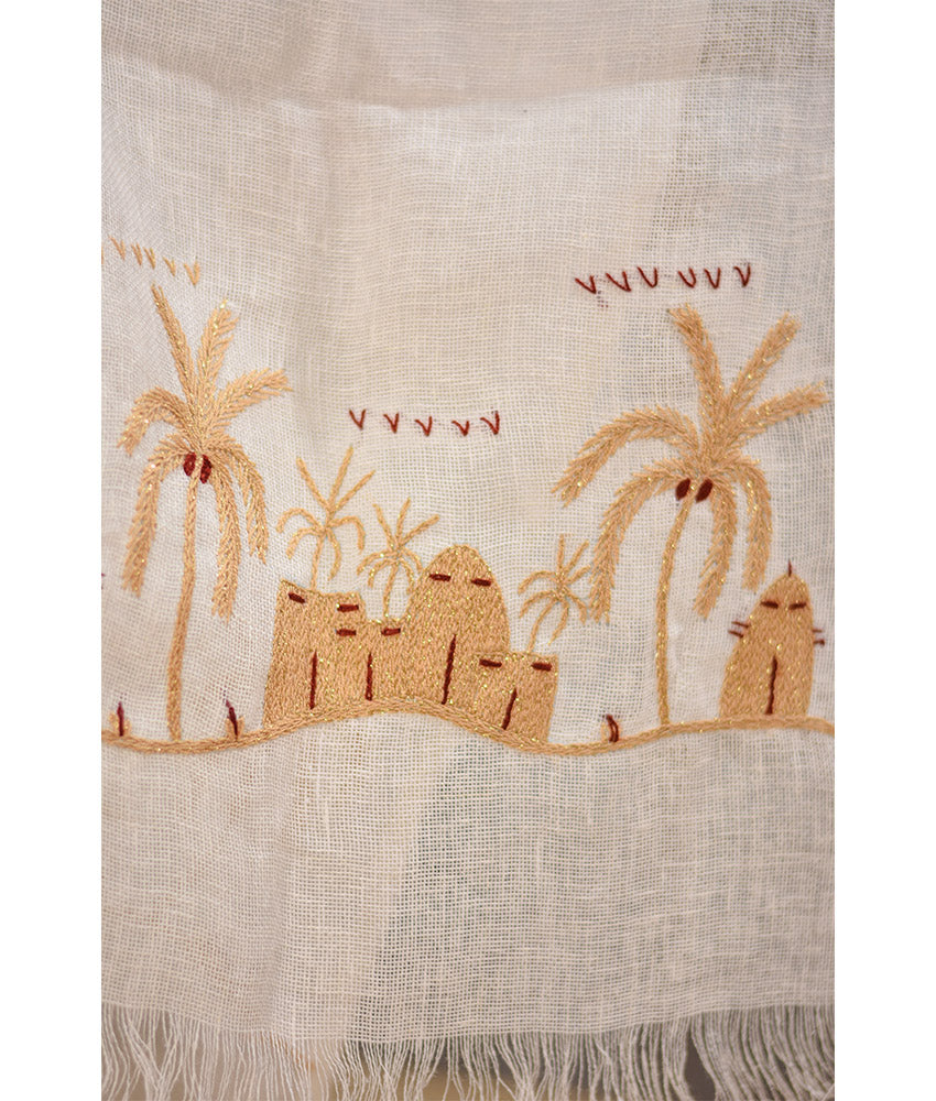 White Embroidered Linen Shawl handmade in Egypt & available at Jozee Boutique