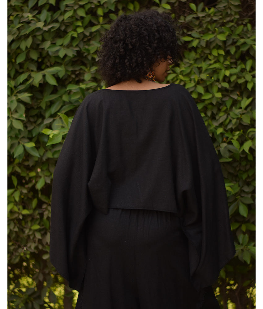 Black Kimono Linen Top handmade in Egypt & available at Jozee Boutique.