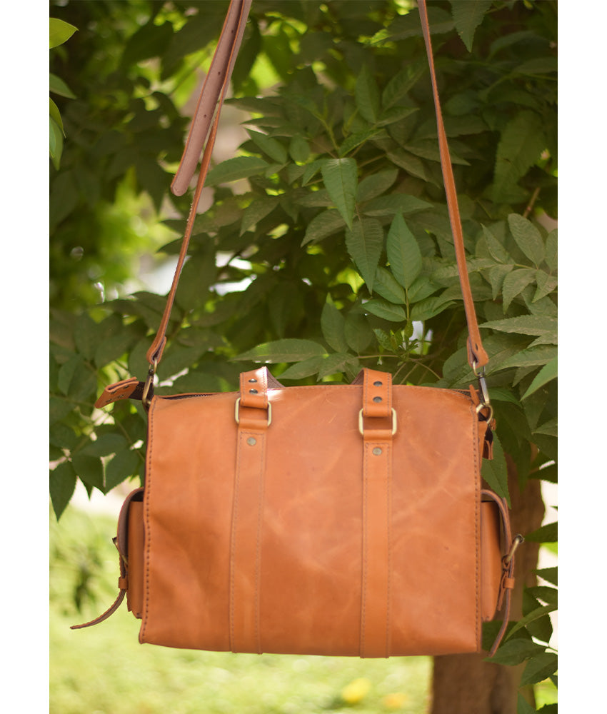 Camel Genuine Leather hand bag handmade in Egypt and available at Jozee Boutique.
