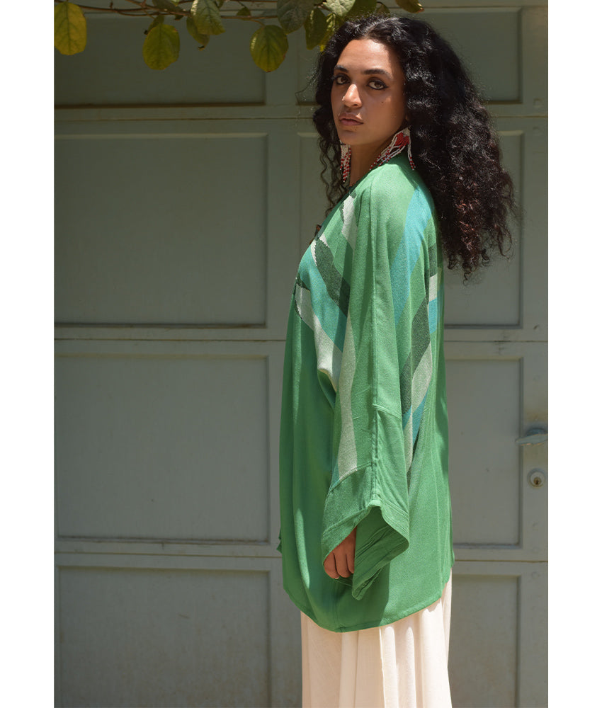 Aqua Green handwoven Egyptian cotton cardigan handmade in Egypt & available at Jozee Boutique.