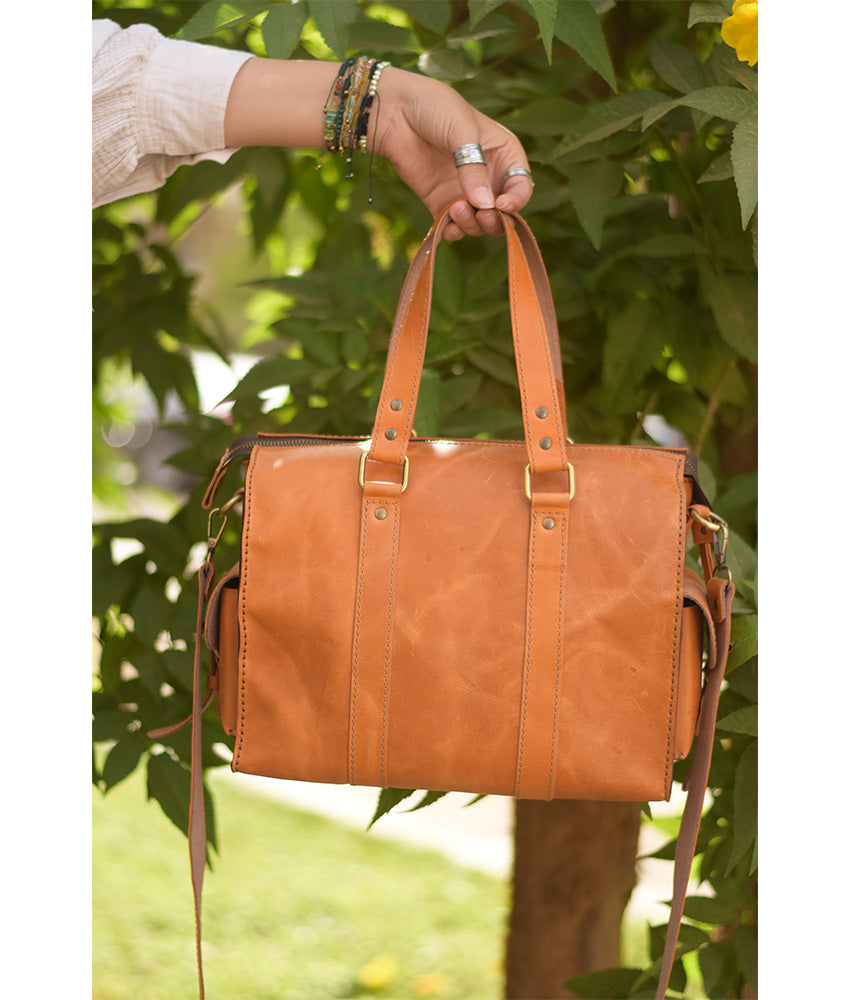 Camel Genuine Leather hand bag handmade in Egypt and available at Jozee Boutique.