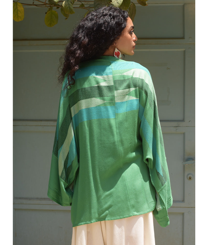 Aqua Green handwoven Egyptian cotton cardigan handmade in Egypt & available at Jozee Boutique.