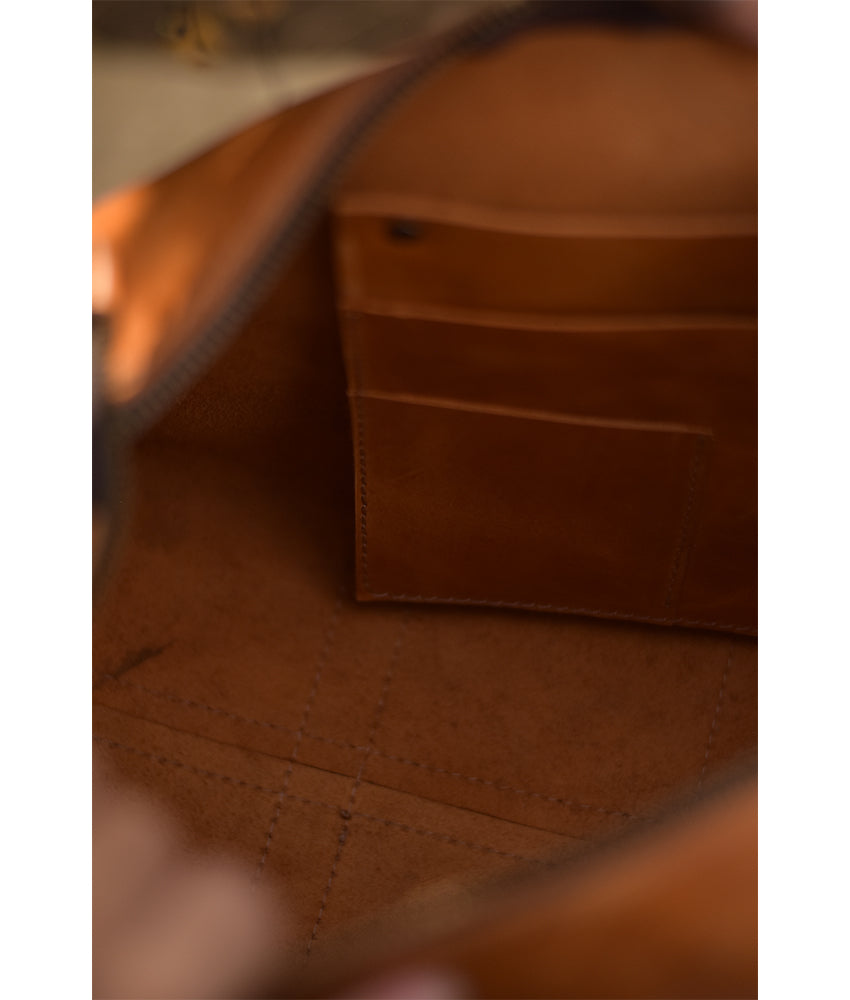 Camel Genuine Leather hand bag handmade in Egypt and available at Jozee Boutique.