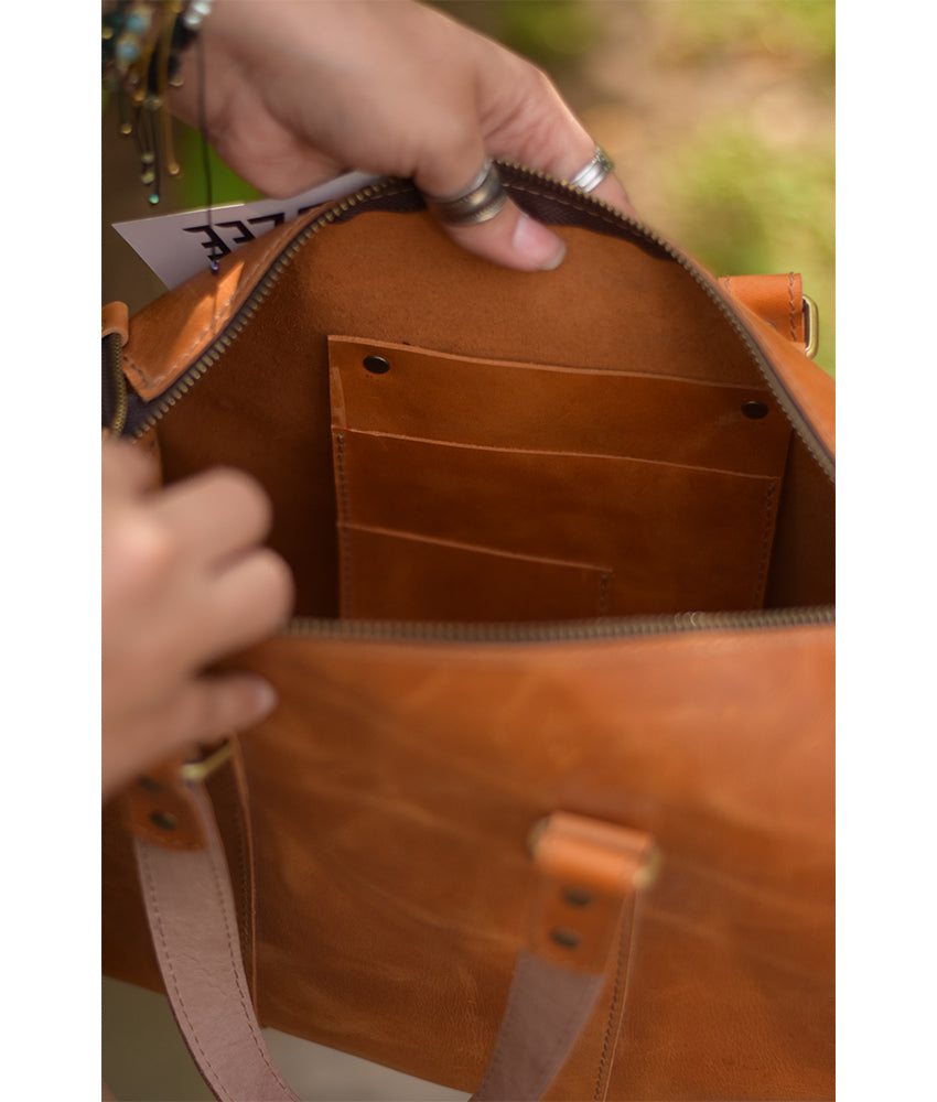 Camel Genuine Leather hand bag handmade in Egypt and available at Jozee Boutique.