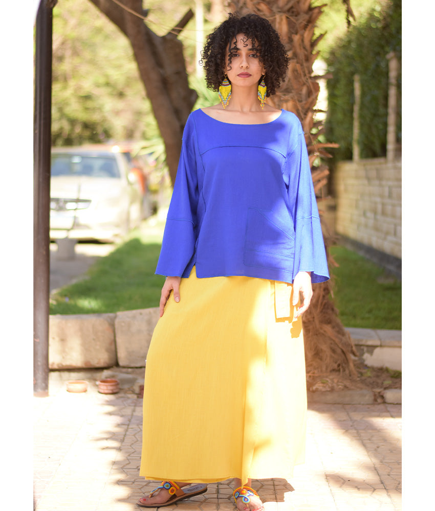 Electric Blue Linen Boxy Top handmade in Egypt & available at Jozee Boutique.