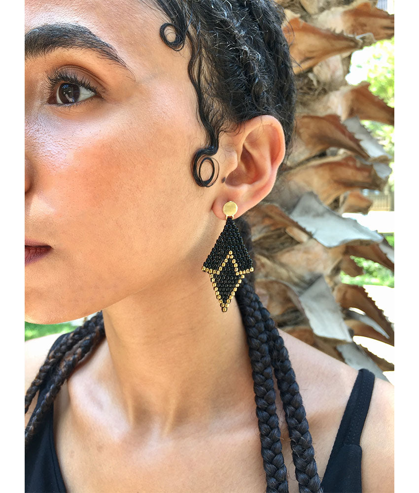 Black & Gold Beaded Earrings handmade in Egypt & available in Jozee Boutique