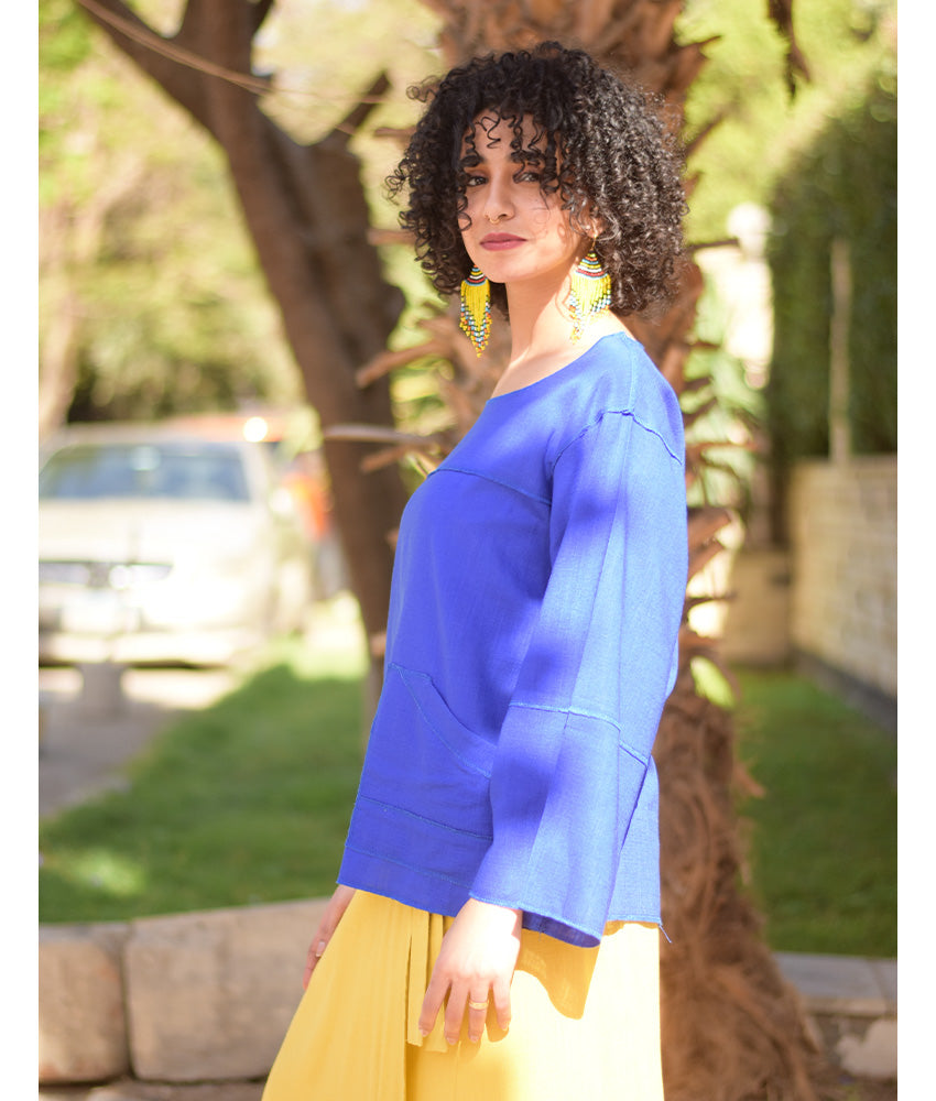 Electric Blue Linen Boxy Top handmade in Egypt & available at Jozee Boutique.