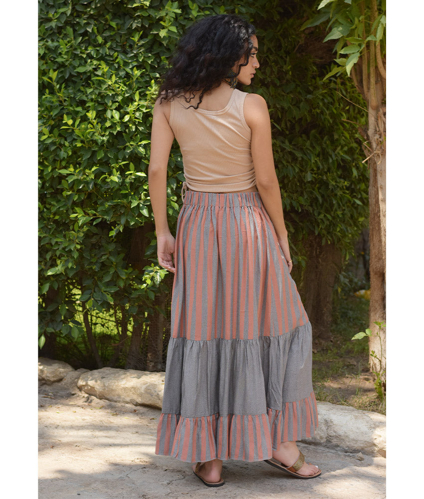 Grey & Cinnamon Handwoven Ruffle Skirt handmade in Egypt & available at Jozee Boutique.
