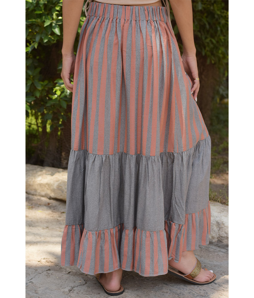 Grey & Cinnamon Handwoven Ruffle Skirt handmade in Egypt & available at Jozee Boutique.