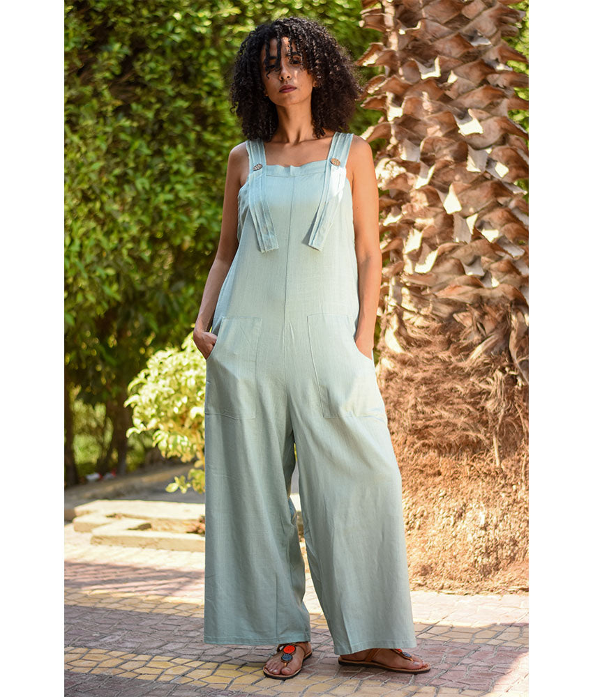 Mint Linen Jumpsuit handmade in Egypt & available at Jozee Boutique.