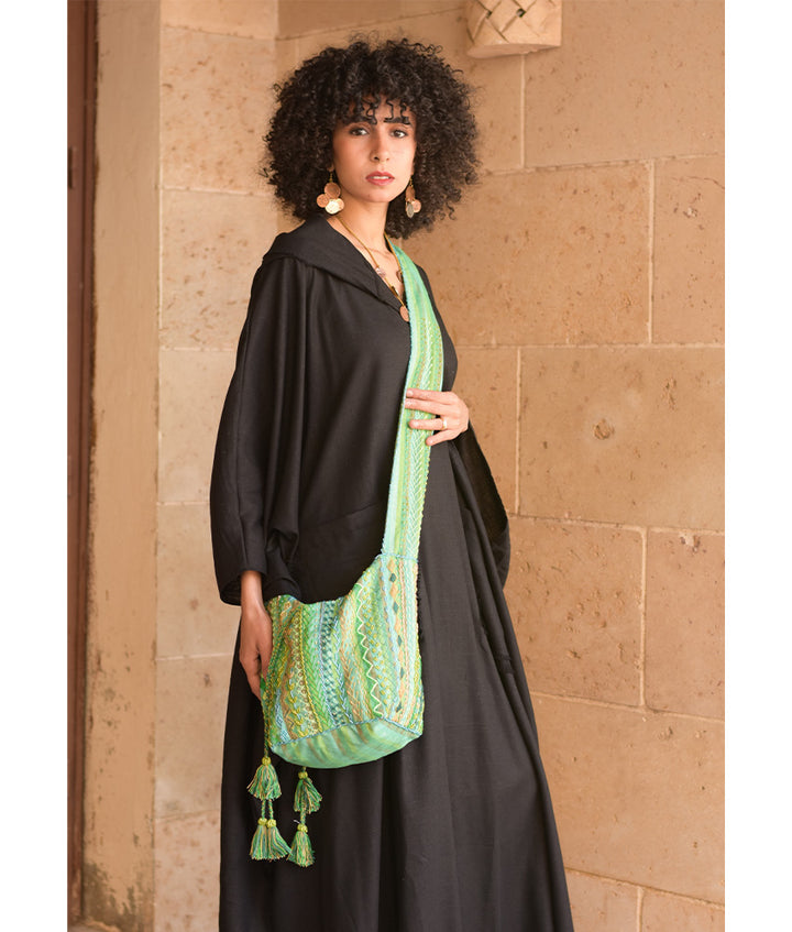 Green Embroidered Saint Catherine Cross Bag handmade in Egypt & available in Jozee boutique