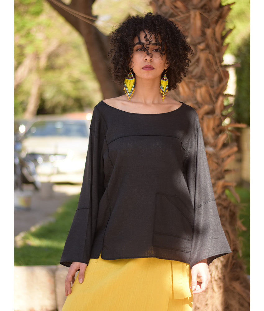 Black Linen Boxy Top handmade in Egypt & available at Jozee Boutique.