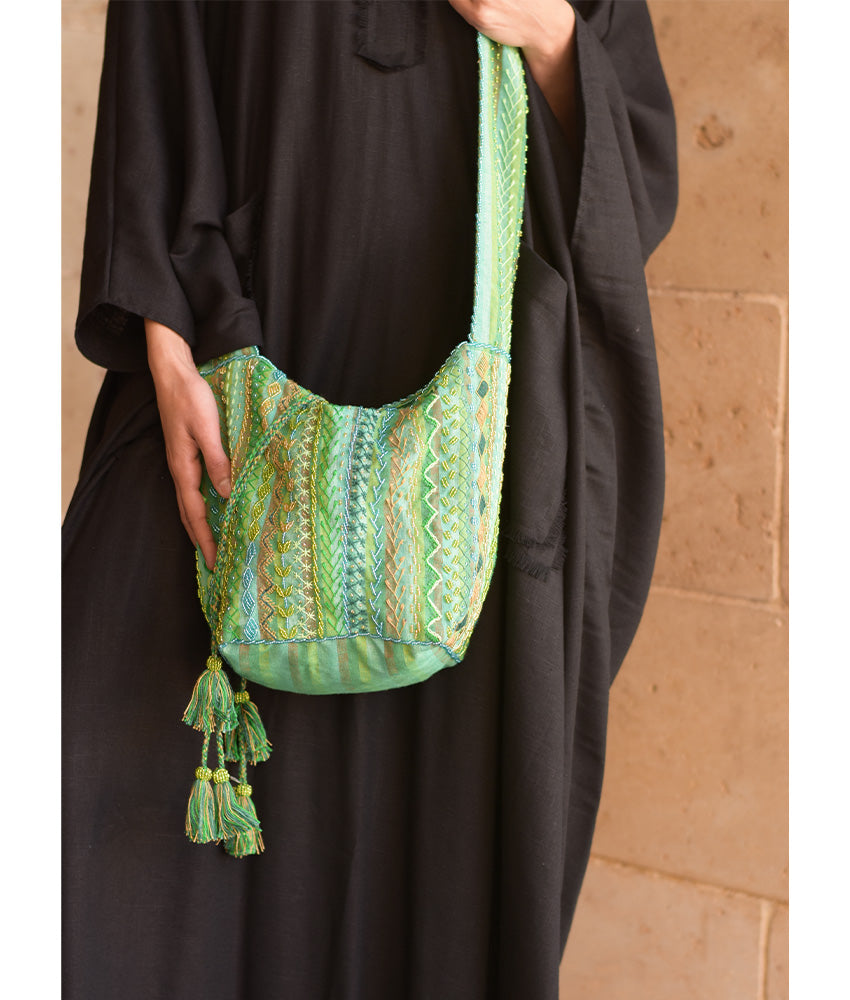 Green Embroidered Saint Catherine Cross Bag handmade in Egypt & available in Jozee boutique