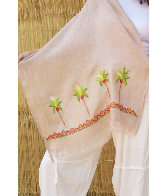Beige Embroidered Linen Shawl – Palm