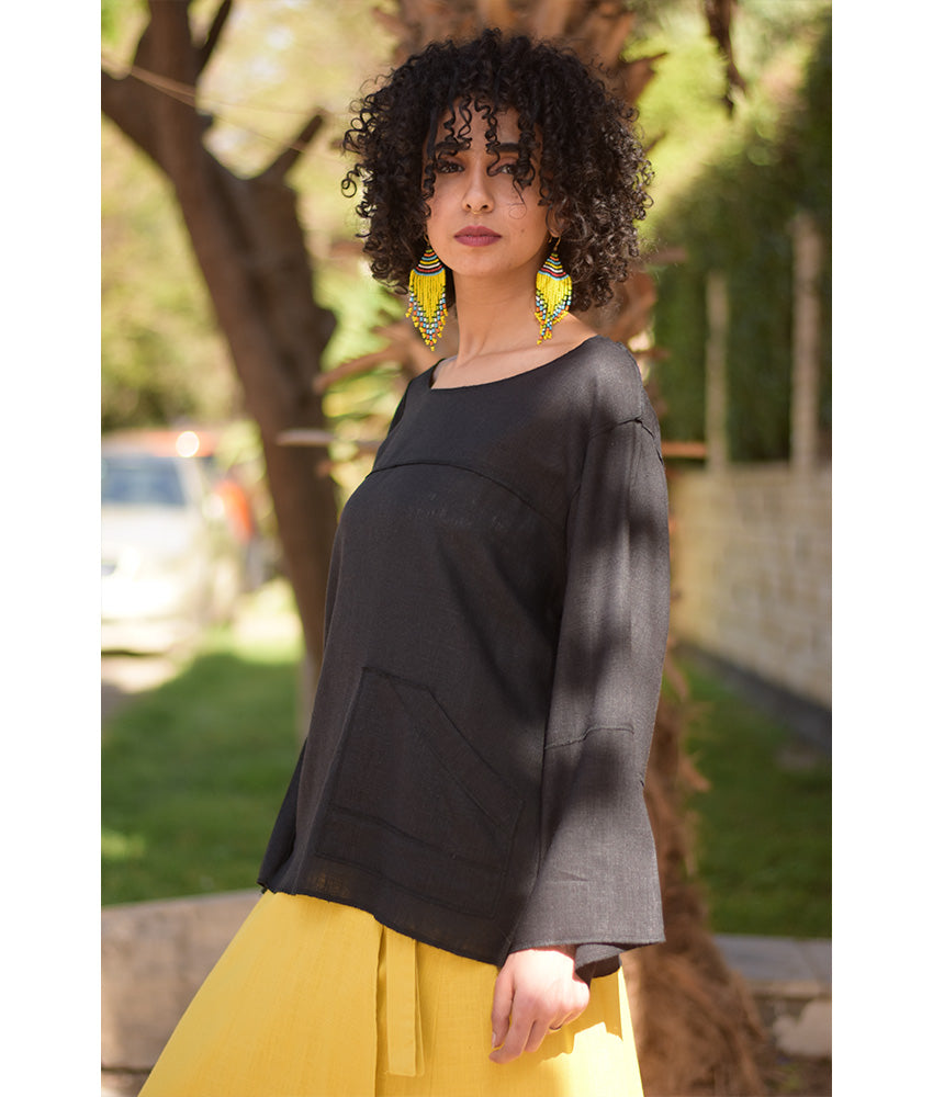 Black Linen Boxy Top handmade in Egypt & available at Jozee Boutique.
