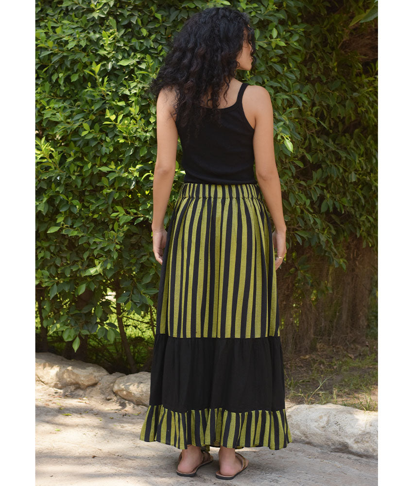 Black & Lime Green Handwoven Ruffle Skirt handmade in Egypt & available at Jozee Boutique.