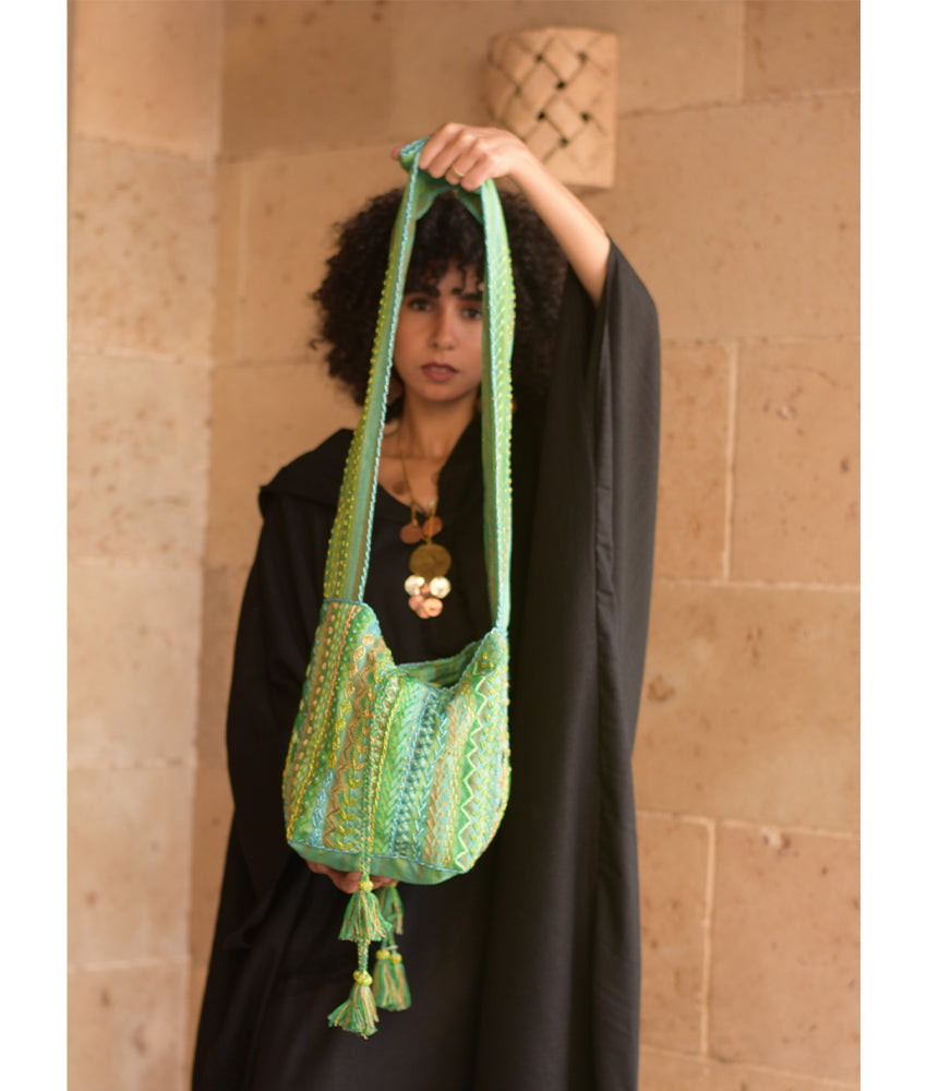 Green Embroidered Saint Catherine Cross Bag handmade in Egypt & available in Jozee boutique