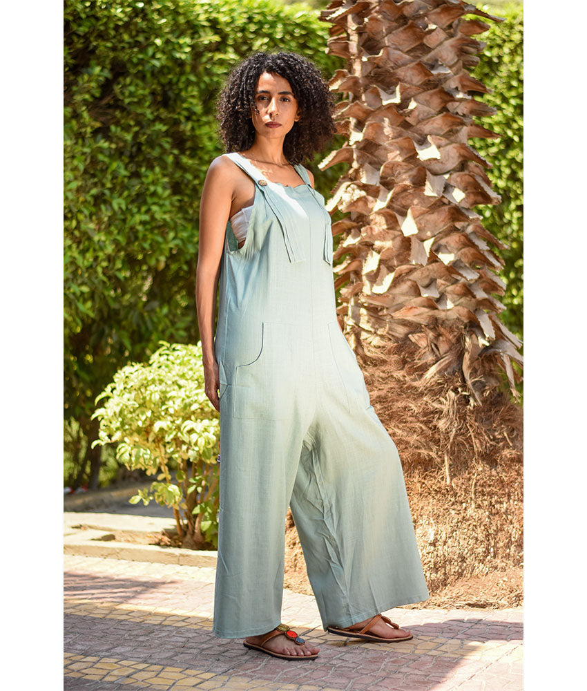 Mint Linen Jumpsuit handmade in Egypt & available at Jozee Boutique.
