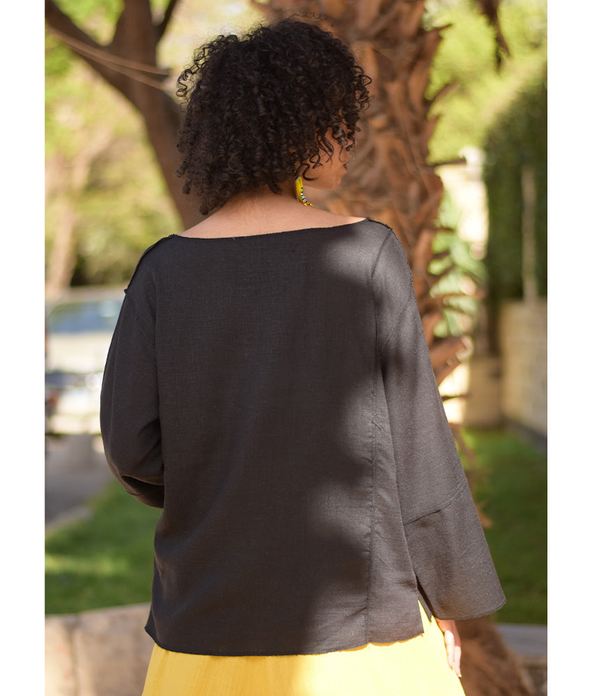 Black Linen Boxy Top handmade in Egypt & available at Jozee Boutique.