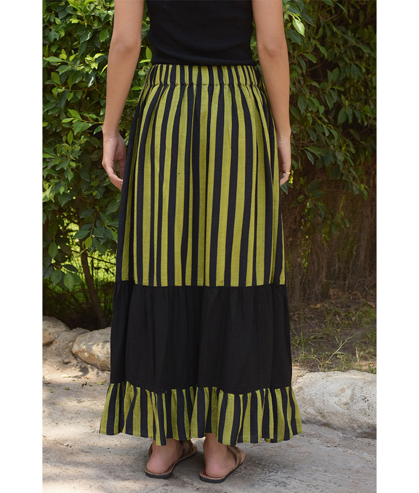 Black & Lime Green Handwoven Ruffle Skirt handmade in Egypt & available at Jozee Boutique.