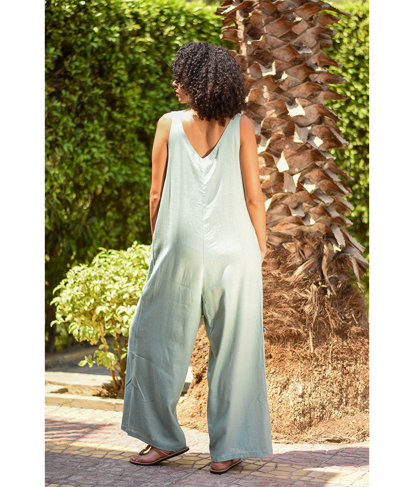 Mint Linen Jumpsuit handmade in Egypt & available at Jozee Boutique.