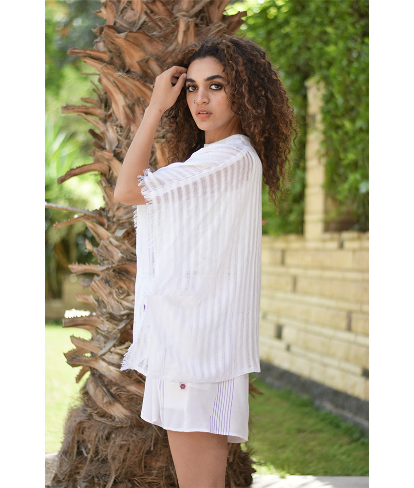White Handwoven Viscose Light Cardigan Handmade in Egypt & available in Jozee boutique