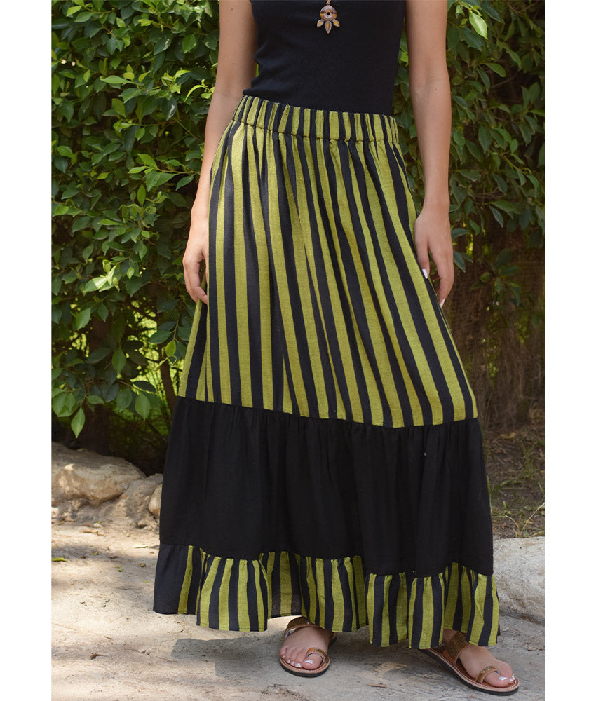 Black & Lime Green Handwoven Ruffle Skirt handmade in Egypt & available at Jozee Boutique.