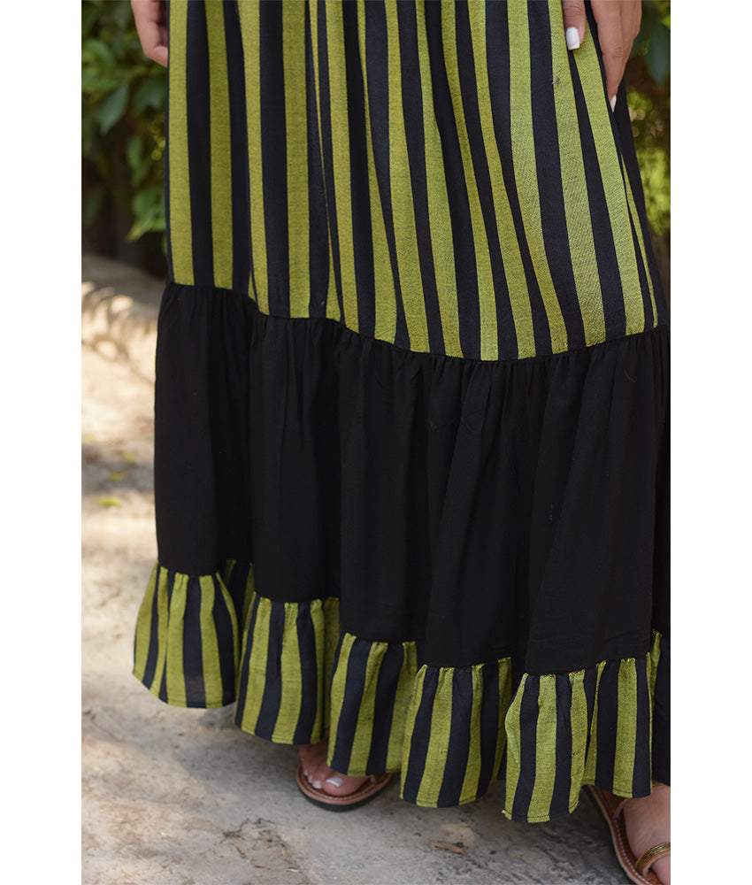Black & Lime Green Handwoven Ruffle Skirt handmade in Egypt & available at Jozee Boutique.