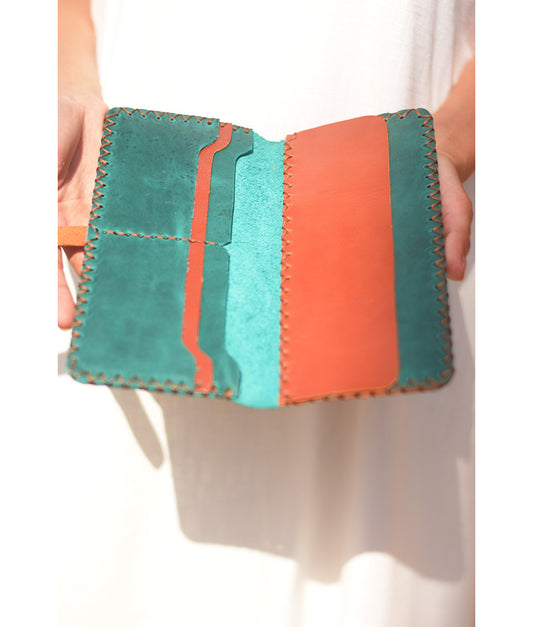 Green Leather Wallet handmade in Egypt and available at Jozee Boutique.