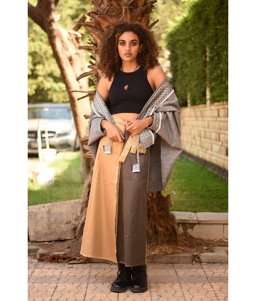Grey Thin Wool Bolero with Silk & Cotton Loom Woven Patches handmade in Egypt & available at Jozee Boutique.